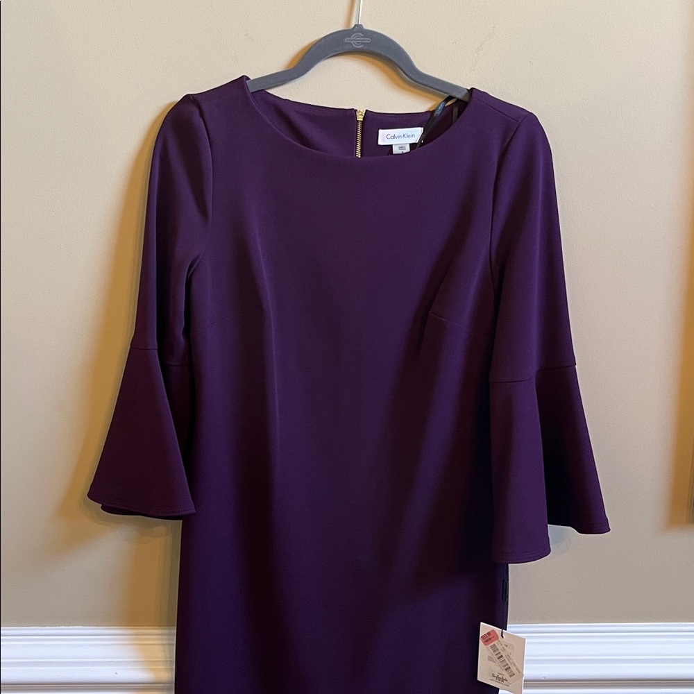 Calvin Klein Deep Purple Flared Sleeve Dress NWT